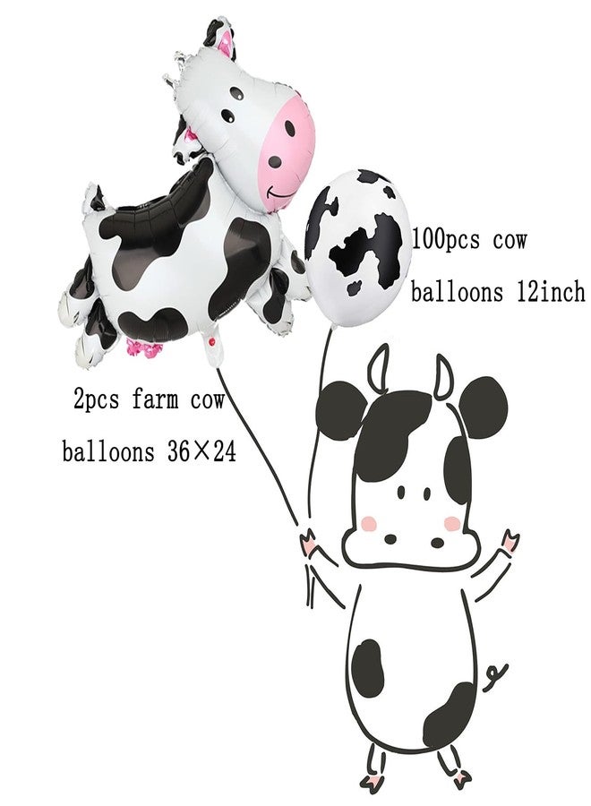 Hazyore 100 PCS Cow Print Balloons, 2 Pcs Big Cow Balloons 12 inch Cow Balloon Children's Party Cowboy Theme Birthday Party Girl's First Birthday Granary Farm Animal Theme Party Decorative Supplies - Image 2